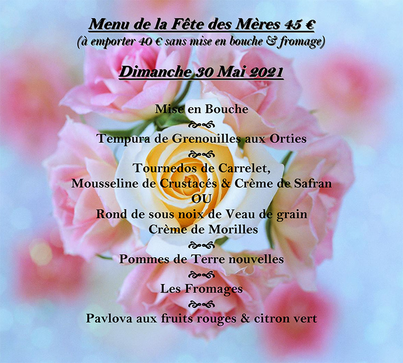 Menu de la Fête des Mères - Dimanche 30 Mai 2021